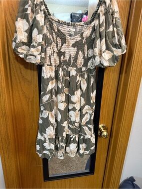 Maurices Olive & Cream Floral Smocked Dress